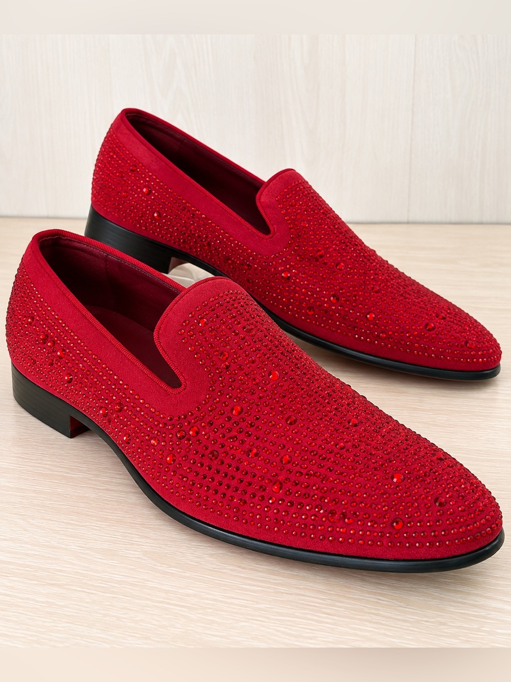 Royal Shoes Red Rhinestone Embellished Suede Loafers Men’s Size 13